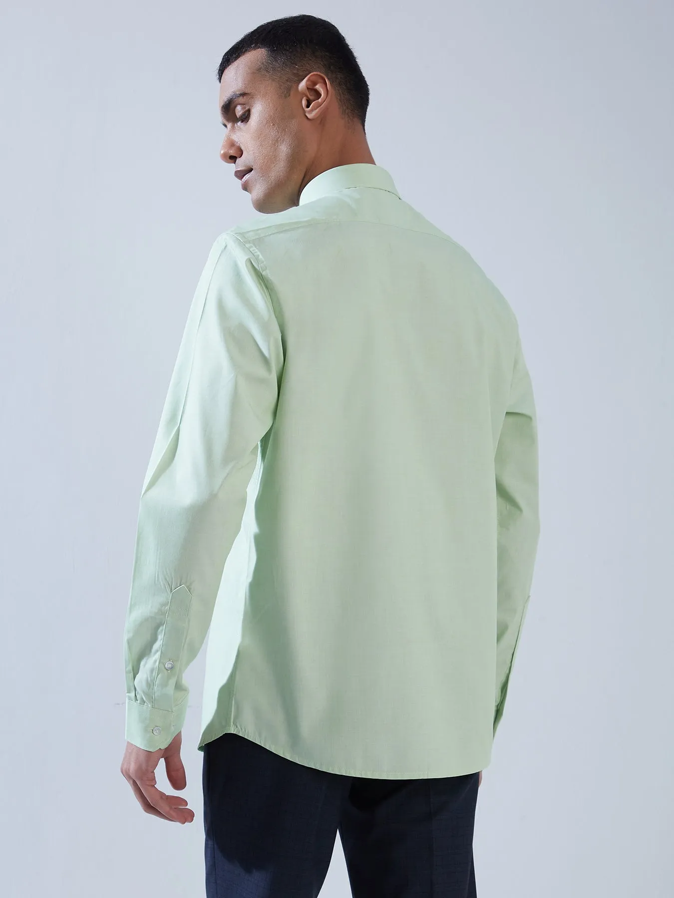 100% Cotton Pista Green SLIM FIT Full Sleeve Formal Mens Plain Shirt