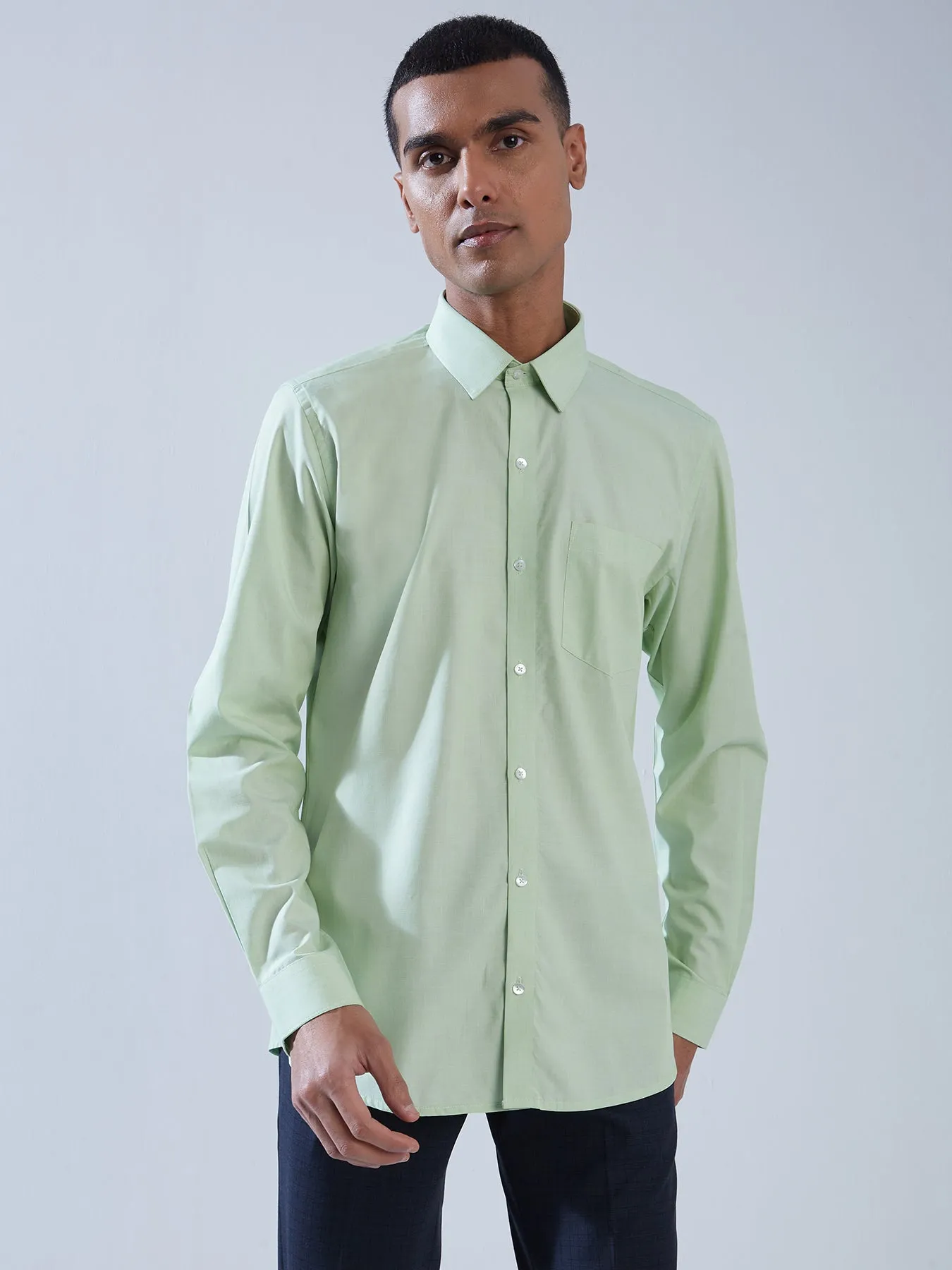 100% Cotton Pista Green SLIM FIT Full Sleeve Formal Mens Plain Shirt