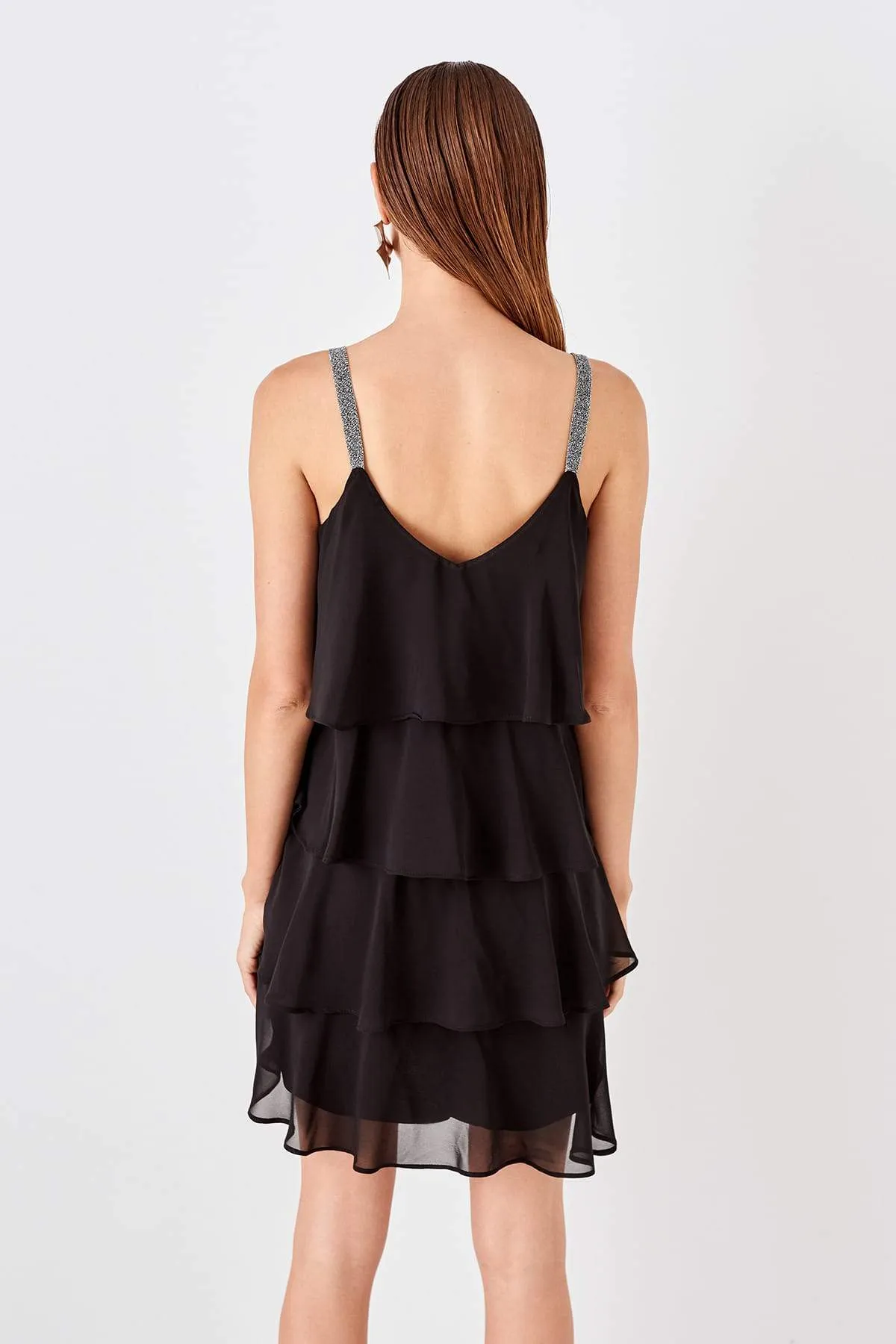 10858 Black Tiered Chiffon Dress