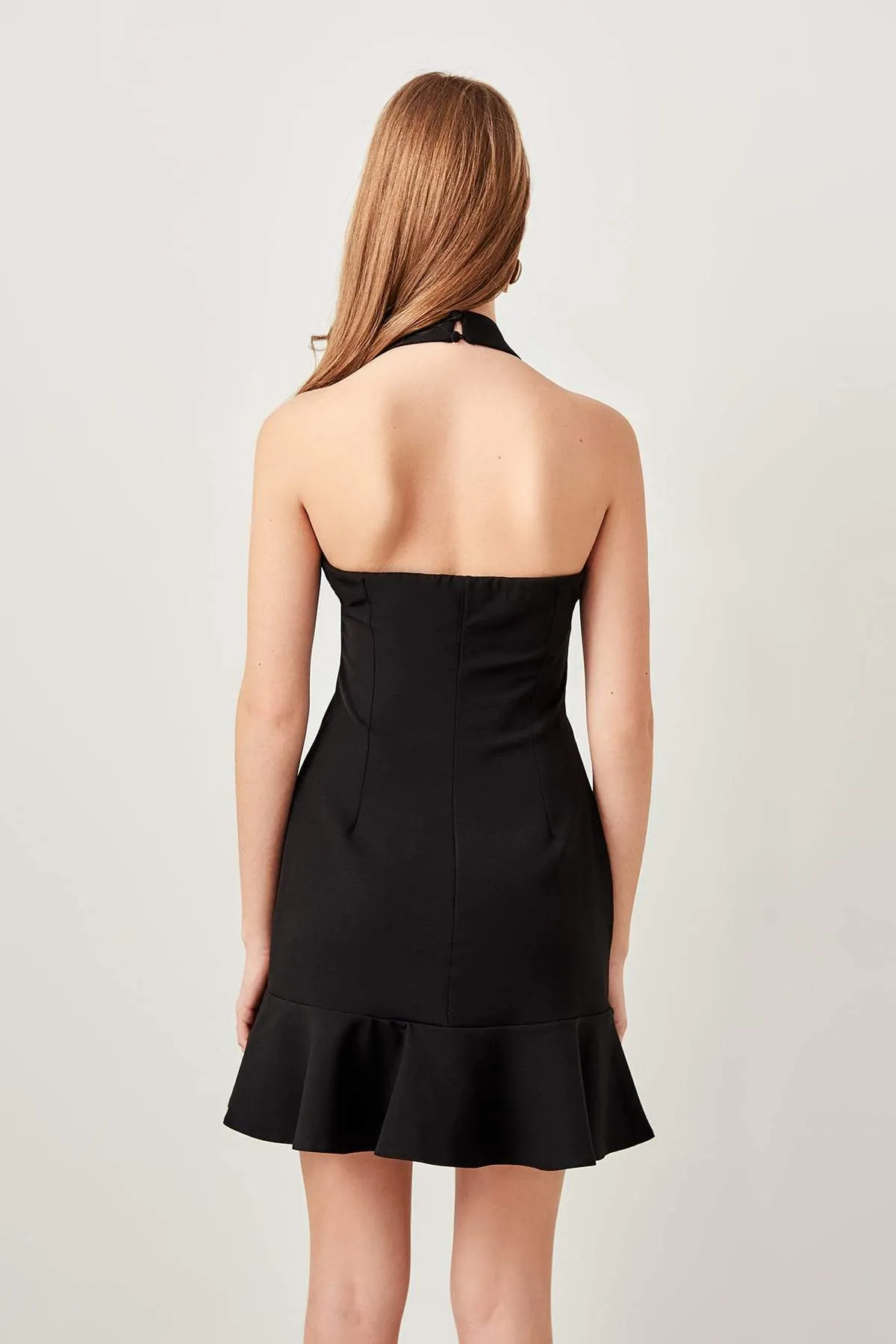 10860 Black Double-Breasted Halterneck Dress