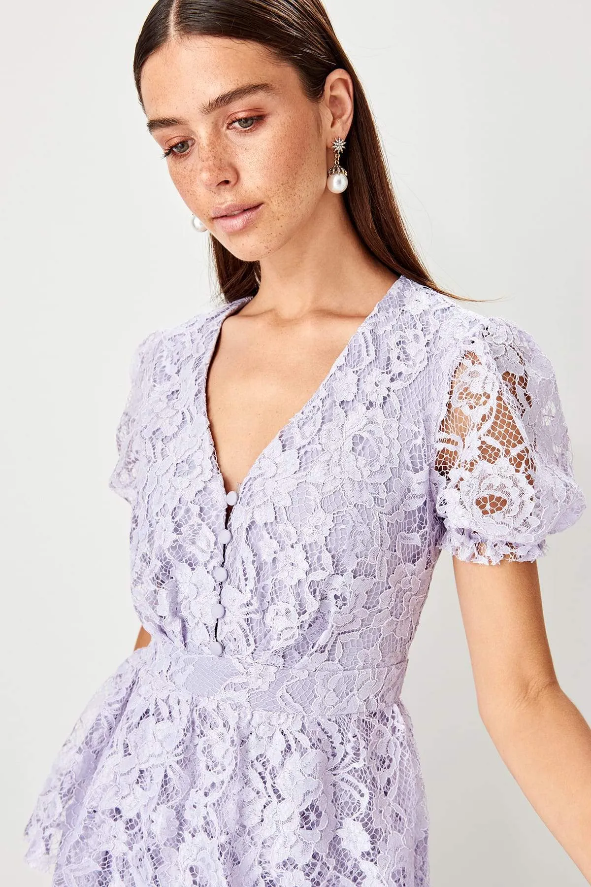 11664 Lilac Peplum Lace Dress