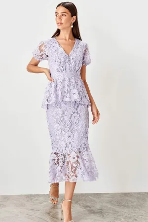 11664 Lilac Peplum Lace Dress