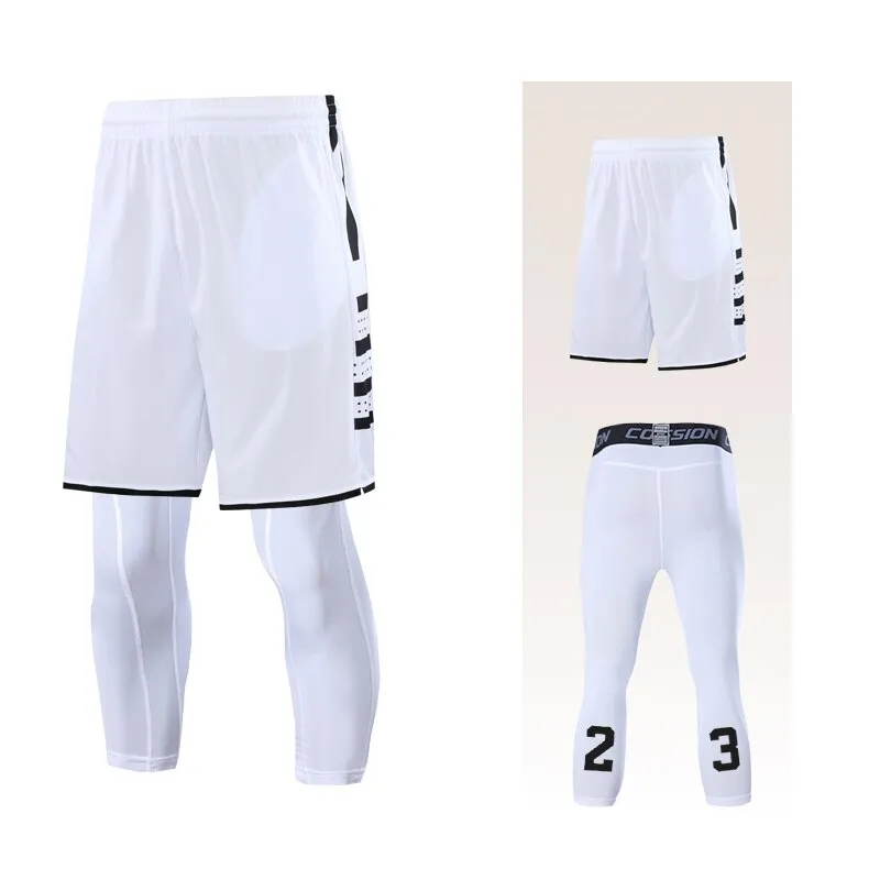 2pcs Set Men Running Shorts Leggings Fitness Compression Sweatpants Gym Jogging Outdoor Sport Basketball Football Clothes v2