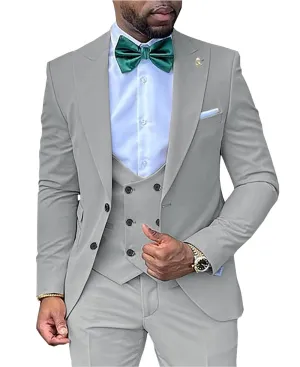 3 Pieces Business Mens Suit Regular Fit Peak Lapel Flat Blazer For Wedding (Blazer vest Pants)