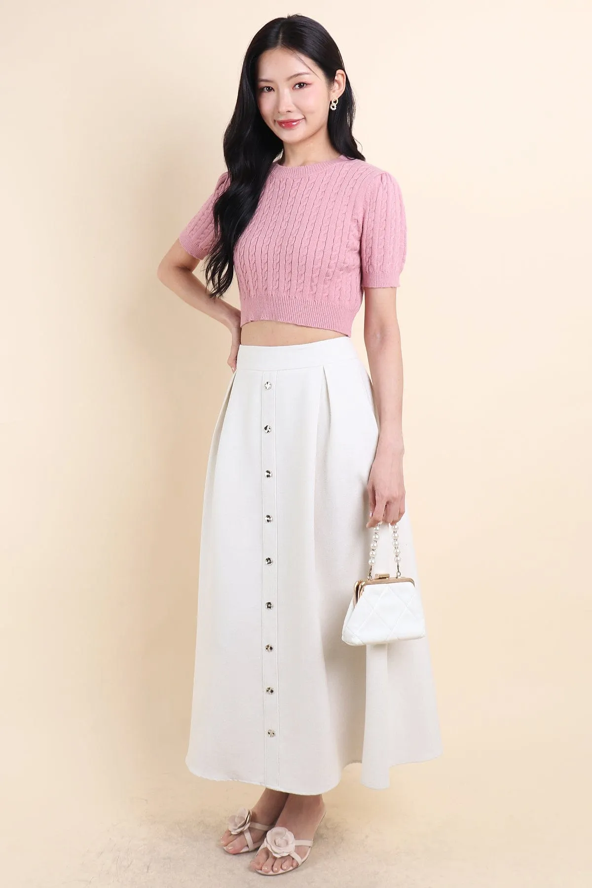 ARIEL BUTTON MAXI SKIRT IN CREAM WHITE