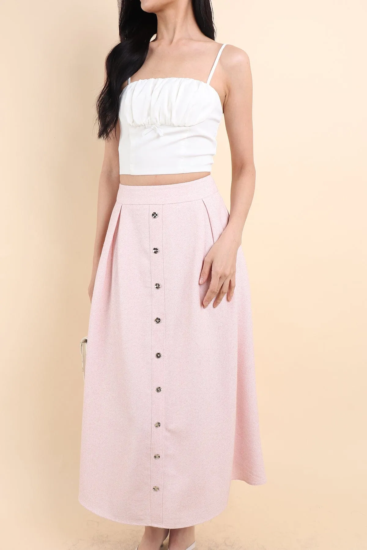 ARIEL BUTTON MAXI SKIRT IN PINK