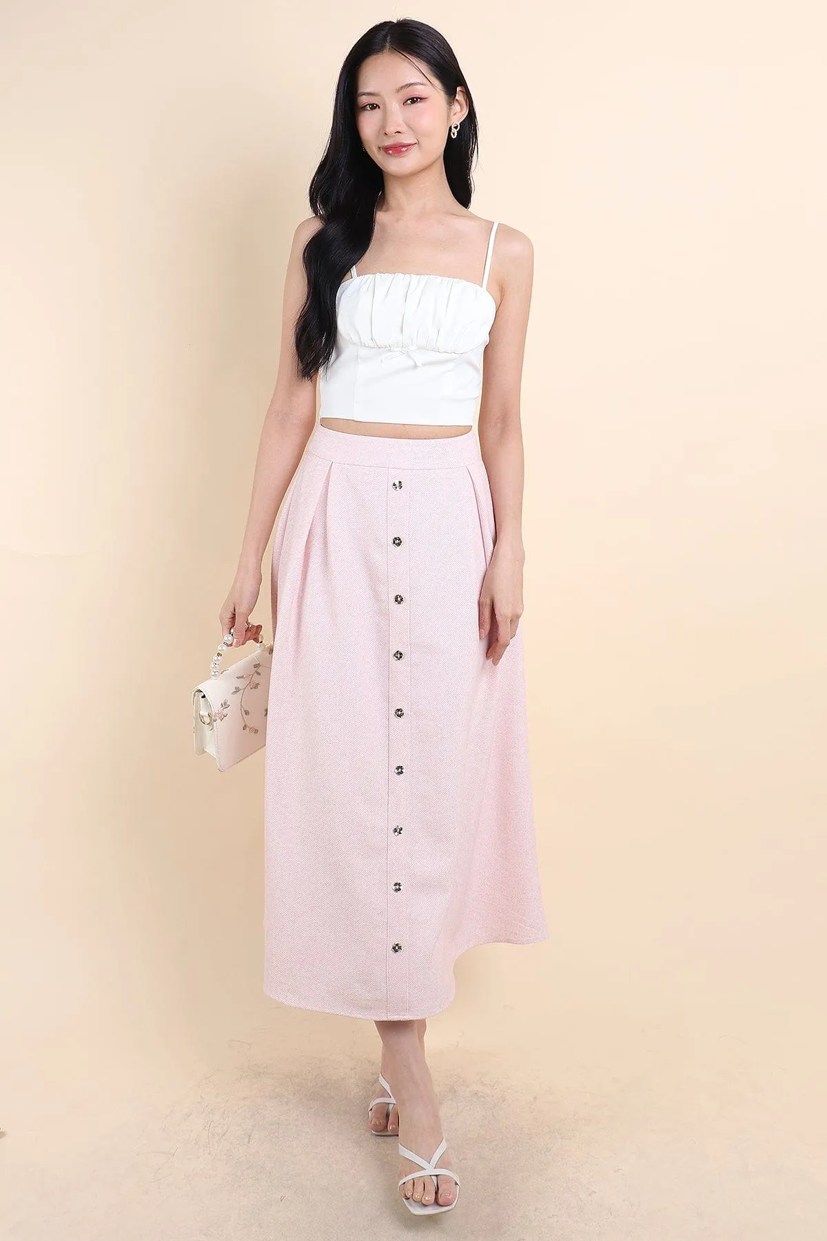 ARIEL BUTTON MAXI SKIRT IN PINK