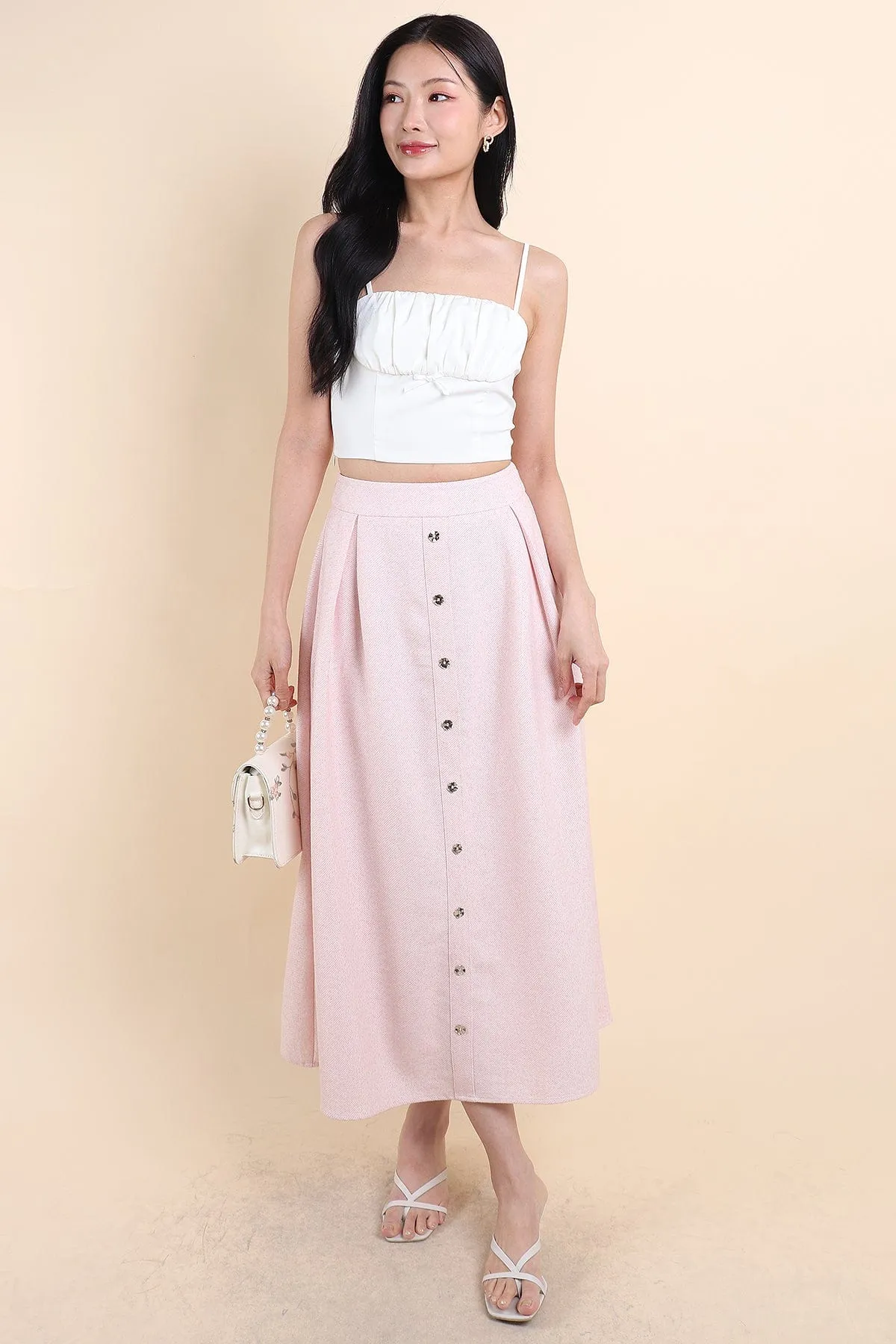 ARIEL BUTTON MAXI SKIRT IN PINK