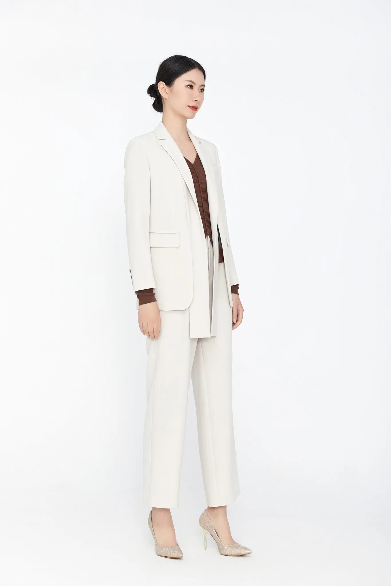 Beige Ribbons Slim-fit Blazer Suits