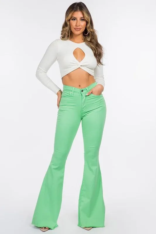 Bell Bottom Jean in Lime Green- Inseam 32"