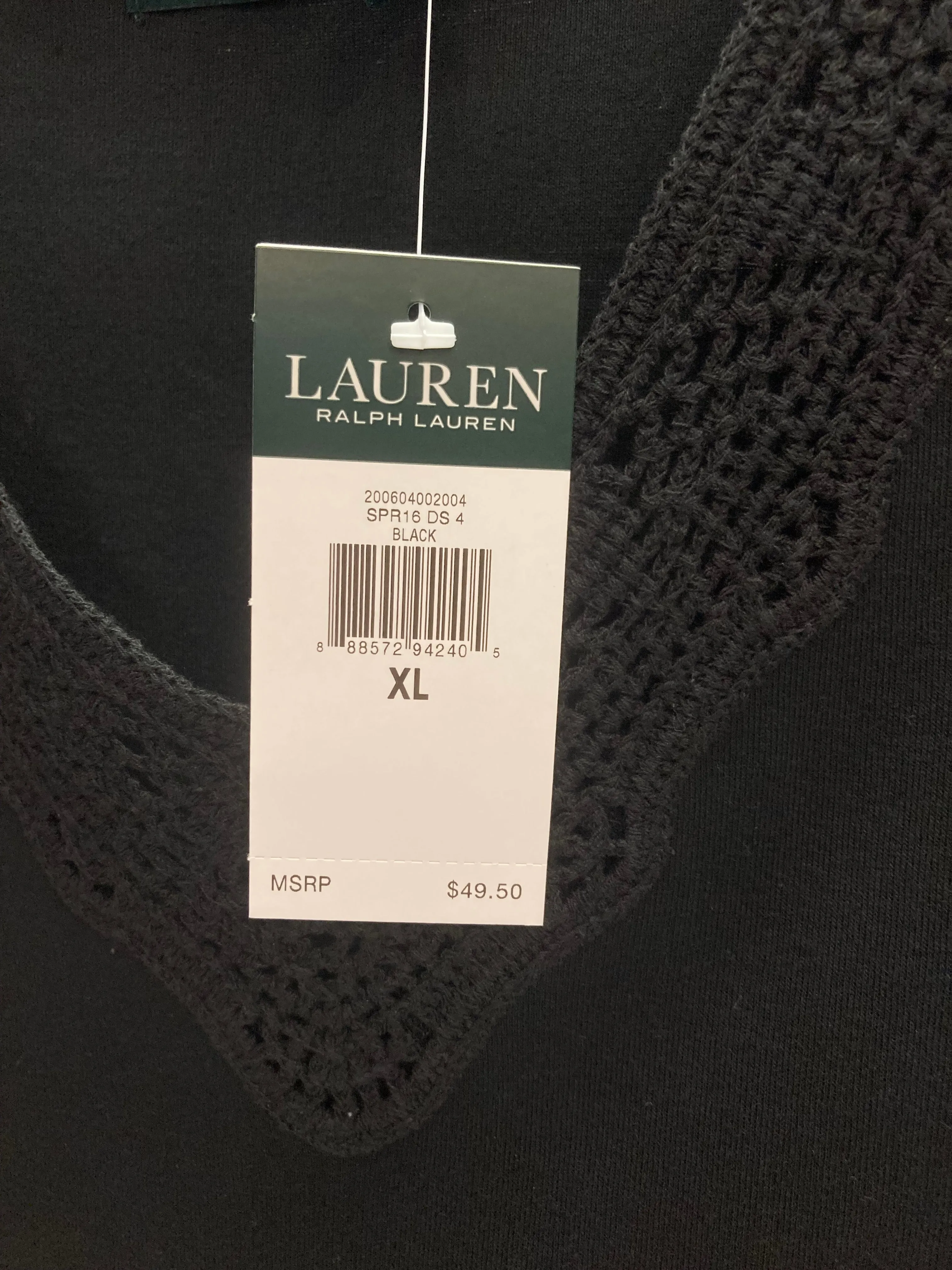 Black Top Short Sleeve Lauren By Ralph Lauren, Size Xl