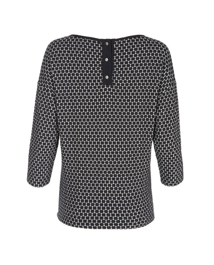 Black/Ivory 3/4 Sleeve Slash Neck Texture Spot Top