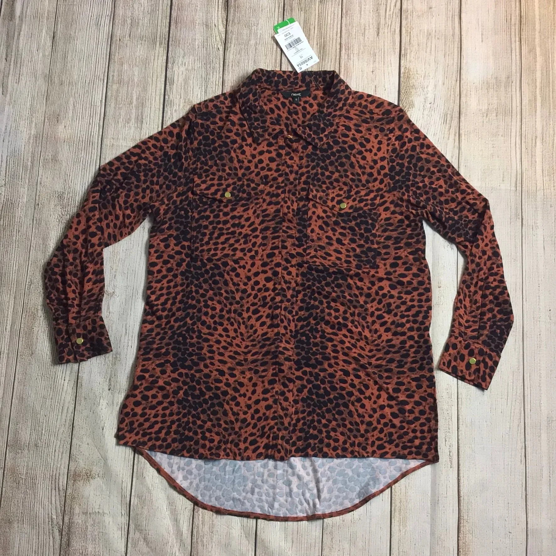 BNWT Next Black & Brown Animal Print Zip Up Blouse Size 12