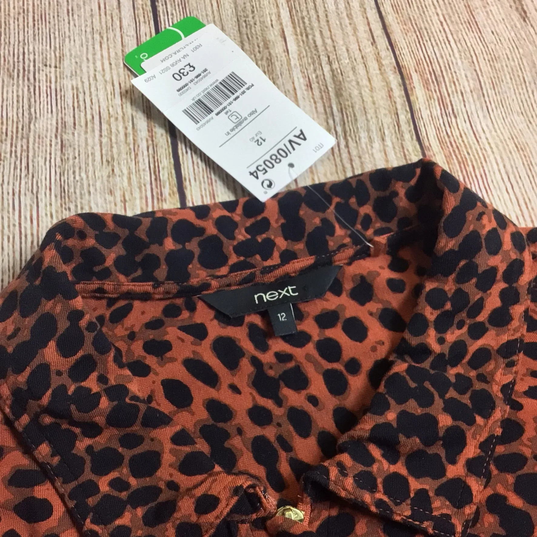 BNWT Next Black & Brown Animal Print Zip Up Blouse Size 12