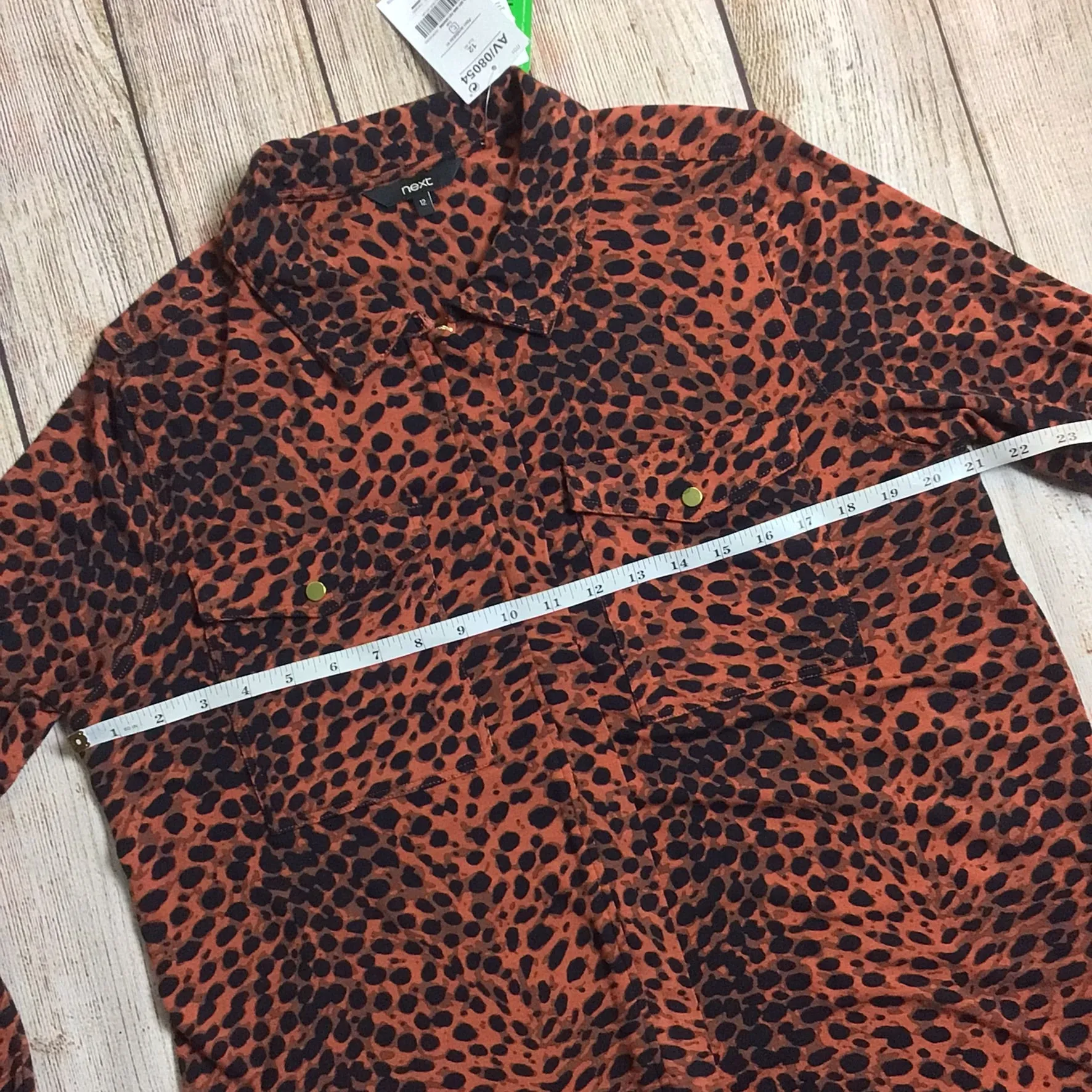 BNWT Next Black & Brown Animal Print Zip Up Blouse Size 12