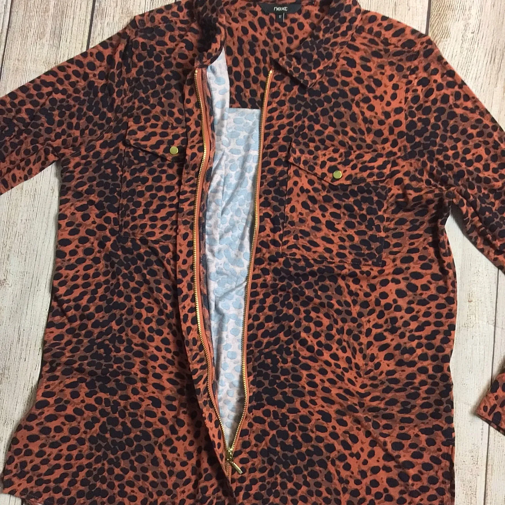 BNWT Next Black & Brown Animal Print Zip Up Blouse Size 12