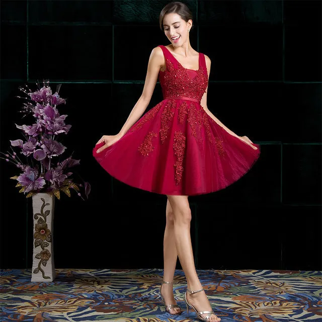 Bridal Banquet Wine Red Lace Backless Party Formal Dress