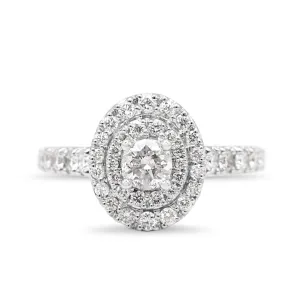 Brilliant Cut Halo Diamond Cluster Ring, Diamond Shoulders - Platinum