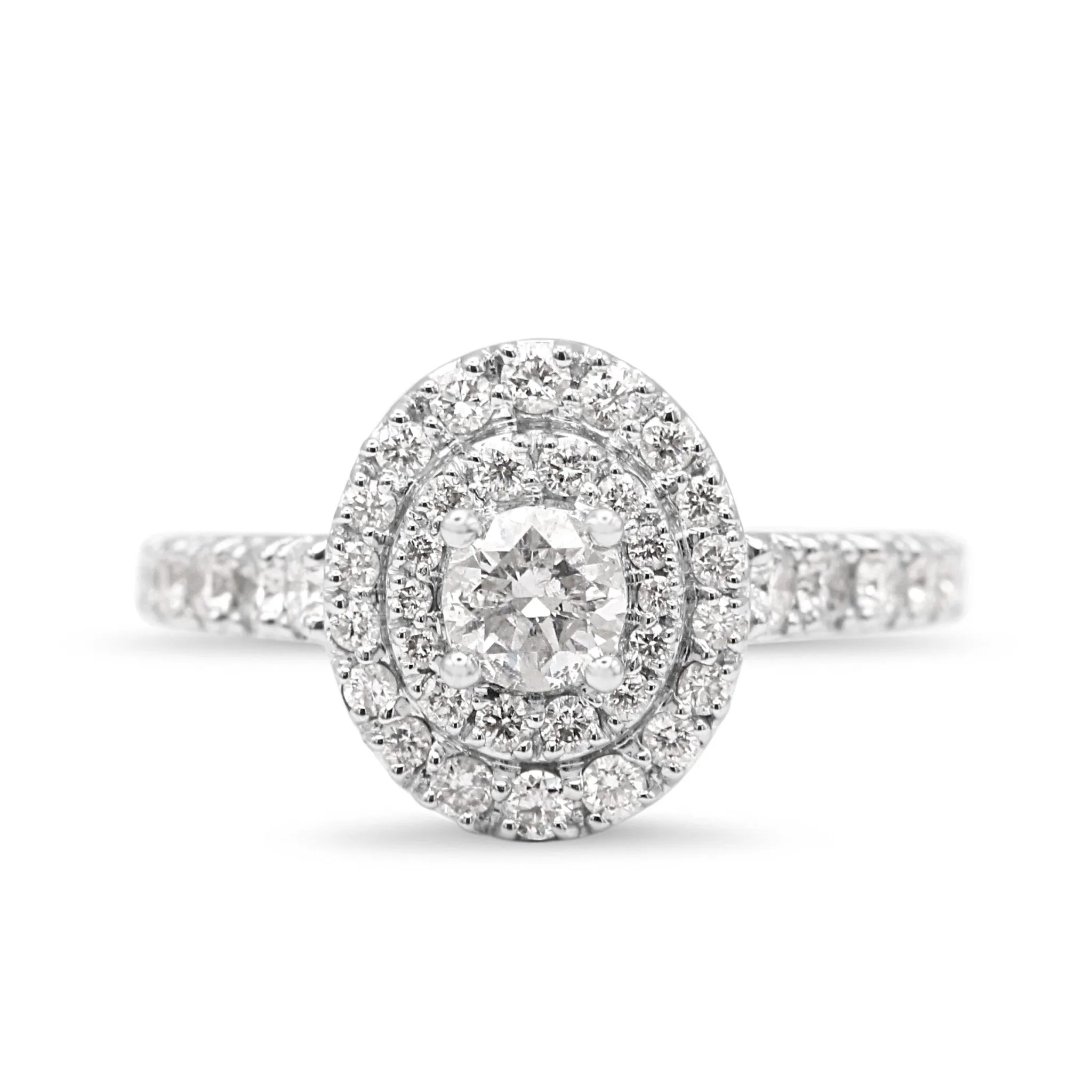 Brilliant Cut Halo Diamond Cluster Ring, Diamond Shoulders - Platinum