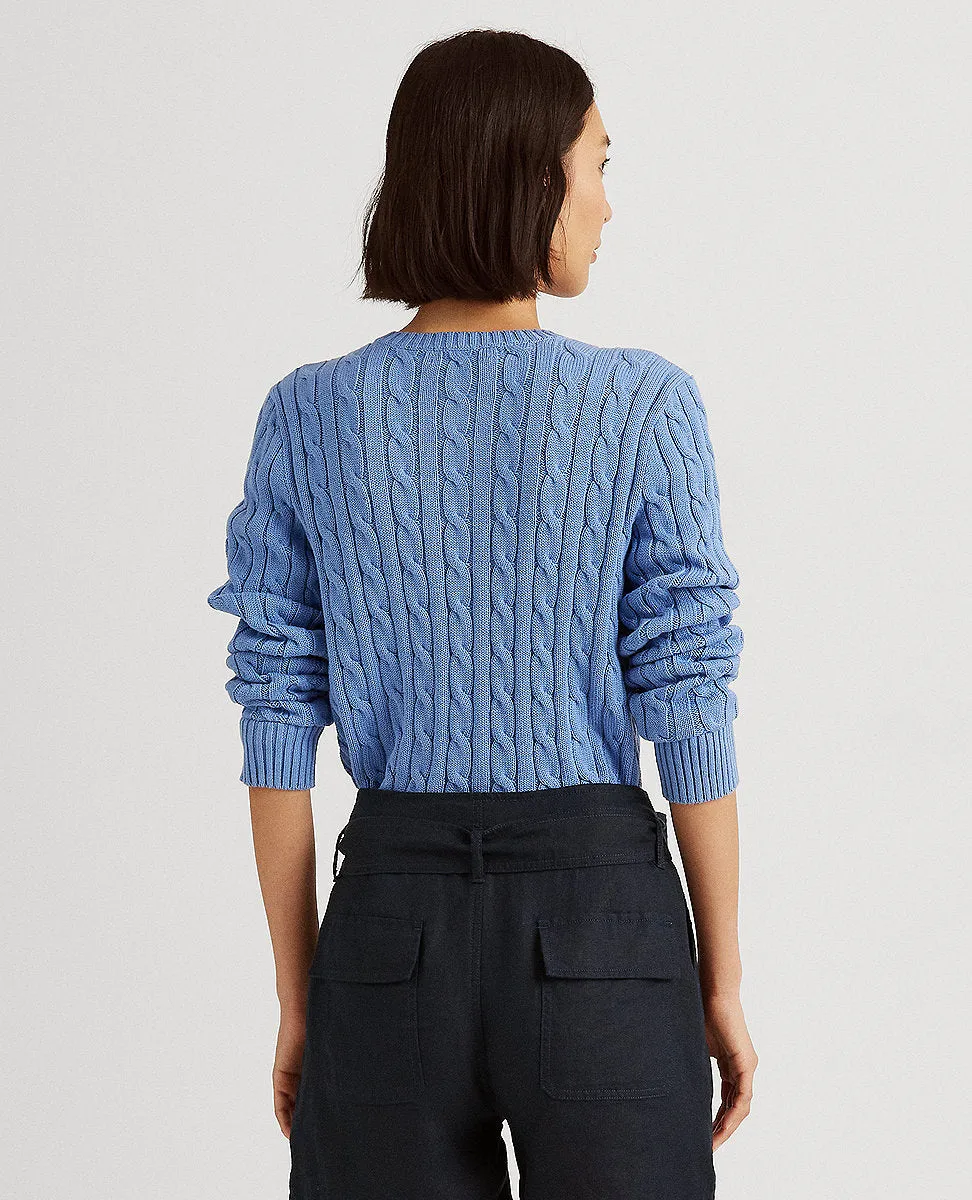 Cable-Knit Cotton Cardigan Sweater In Blue