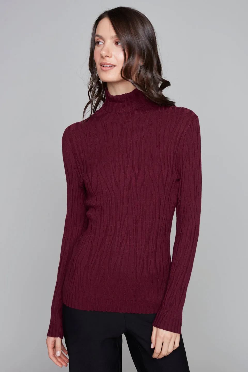 Carre Noir- Cabernet Textured Turtle Neck