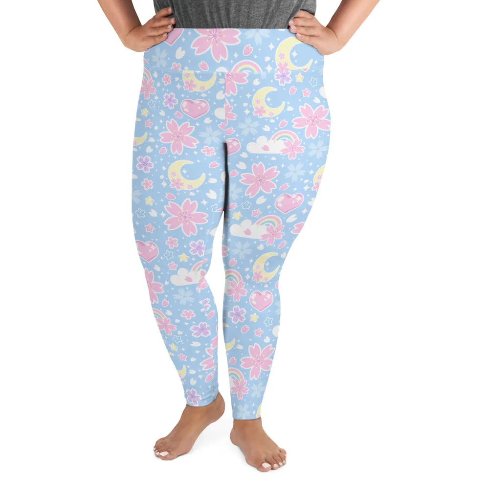 Cherry Blossom Dreams Blue Plus Size Leggings