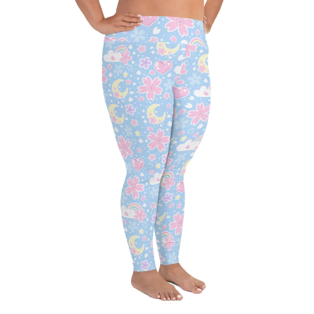 Cherry Blossom Dreams Blue Plus Size Leggings