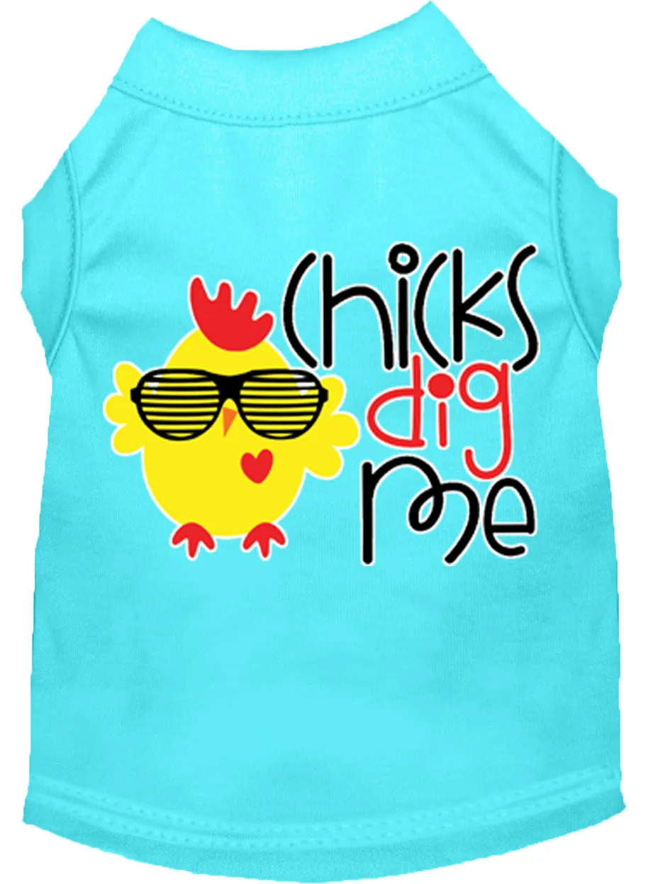 Chicks Dig Me Screen Print Dog Shirt Aqua Xl