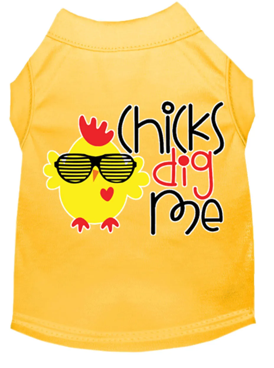 Chicks Dig Me Screen Print Dog Shirt Yellow Xs