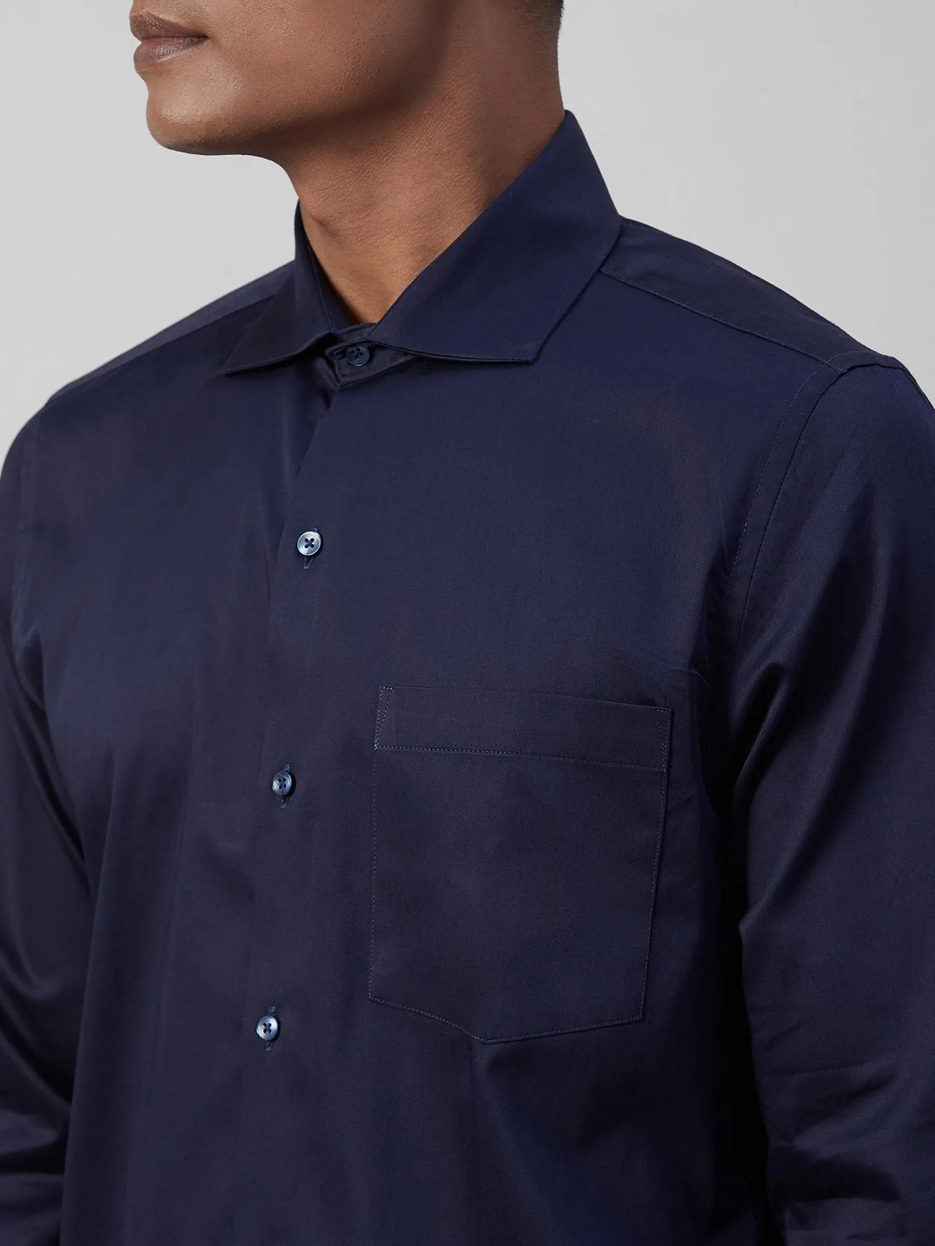 Cotton Stretch Navy Blue SLIM FIT Full Sleeve Formal Mens Plain Shirt