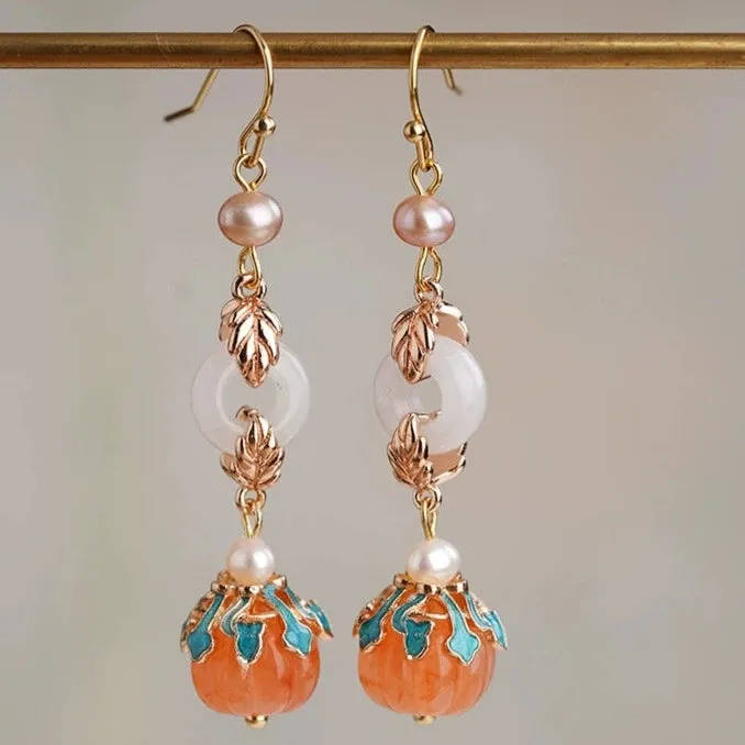 Dangle Earrings: Jade Pumpkin