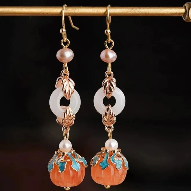 Dangle Earrings: Jade Pumpkin