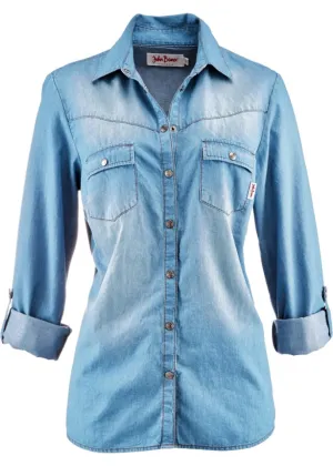 Denim blouse with buttons long sleeves John Baner Jeanswear, blue