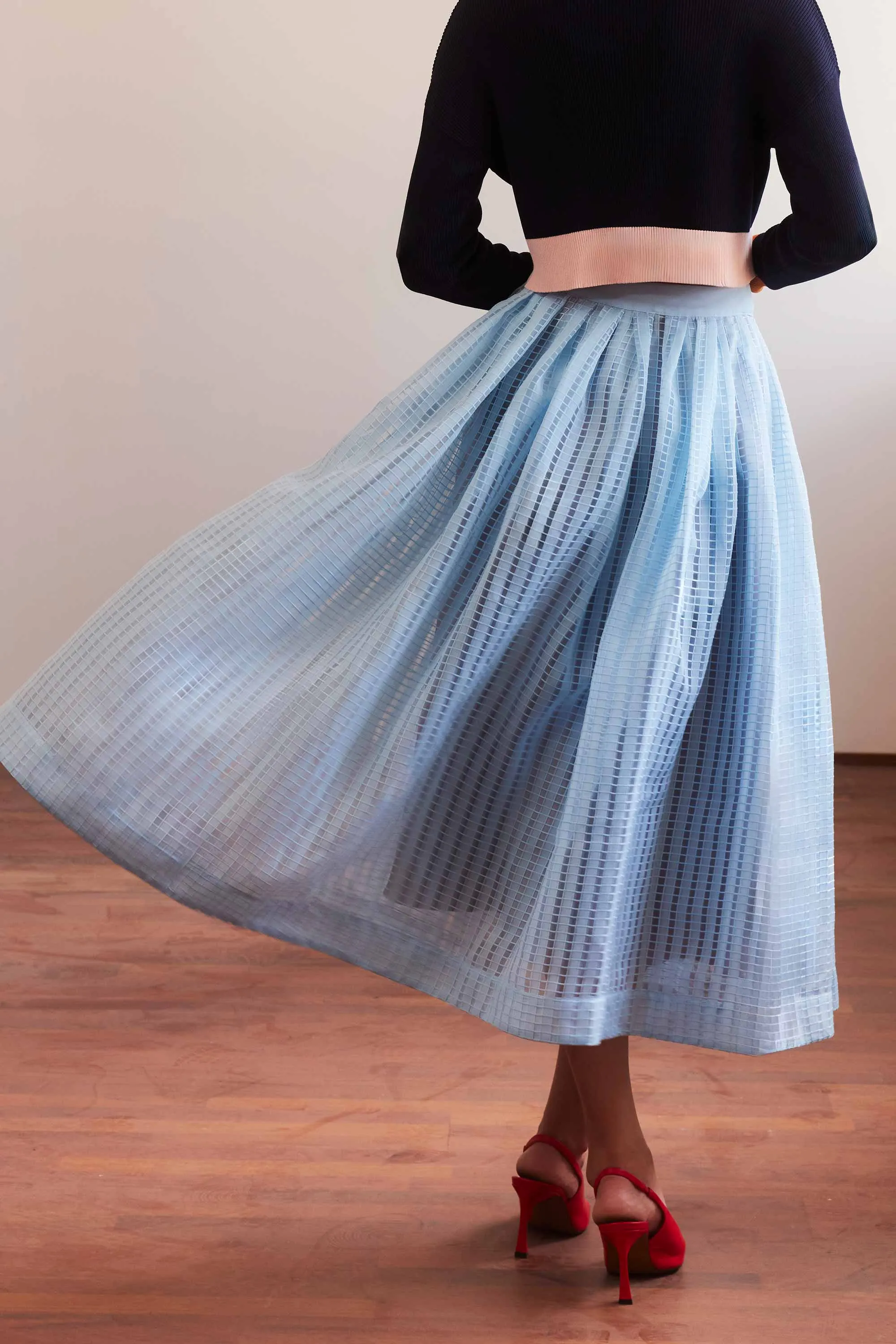 Dual Box Pleat Maxi Skirt (Baby Blue)