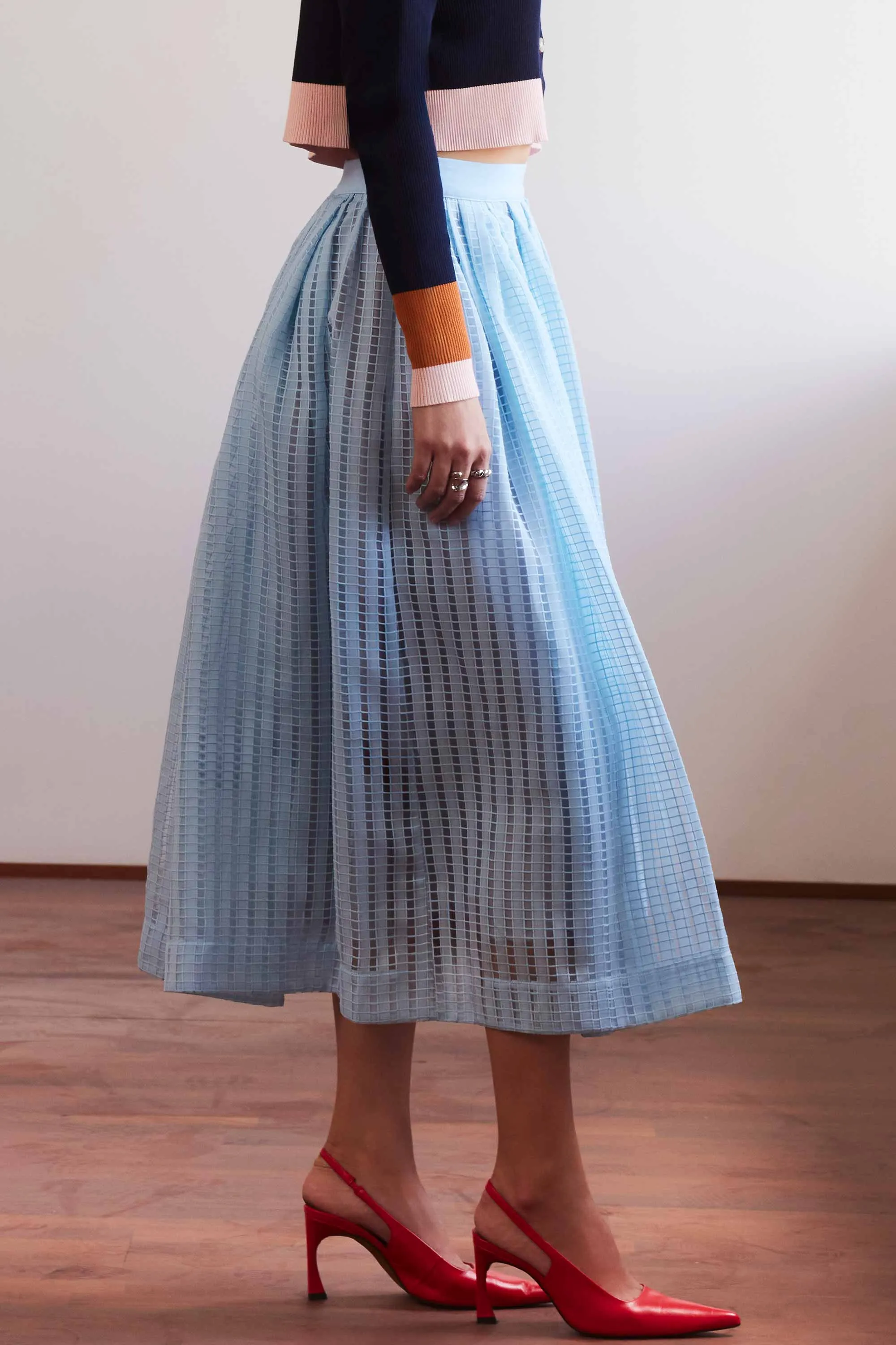 Dual Box Pleat Maxi Skirt (Baby Blue)