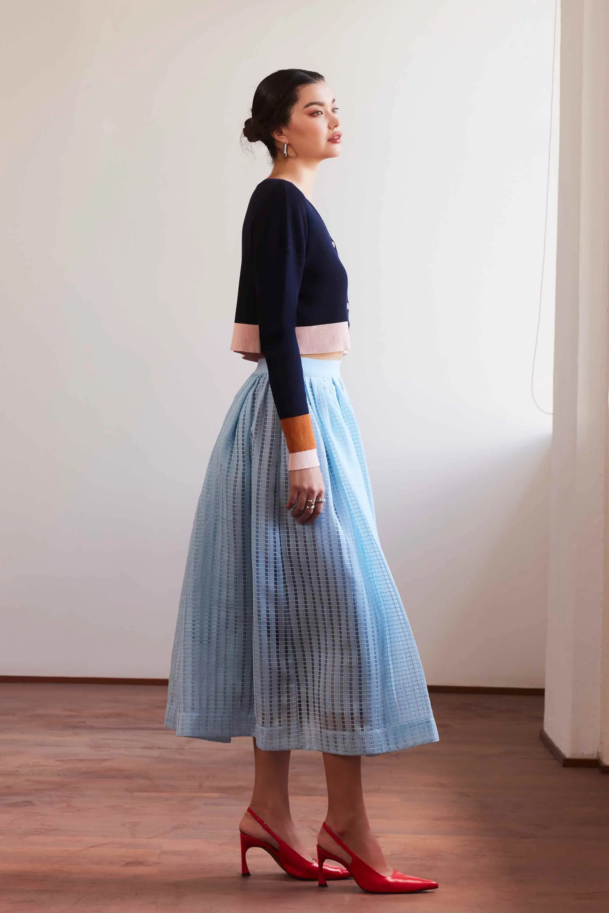 Dual Box Pleat Maxi Skirt (Baby Blue)