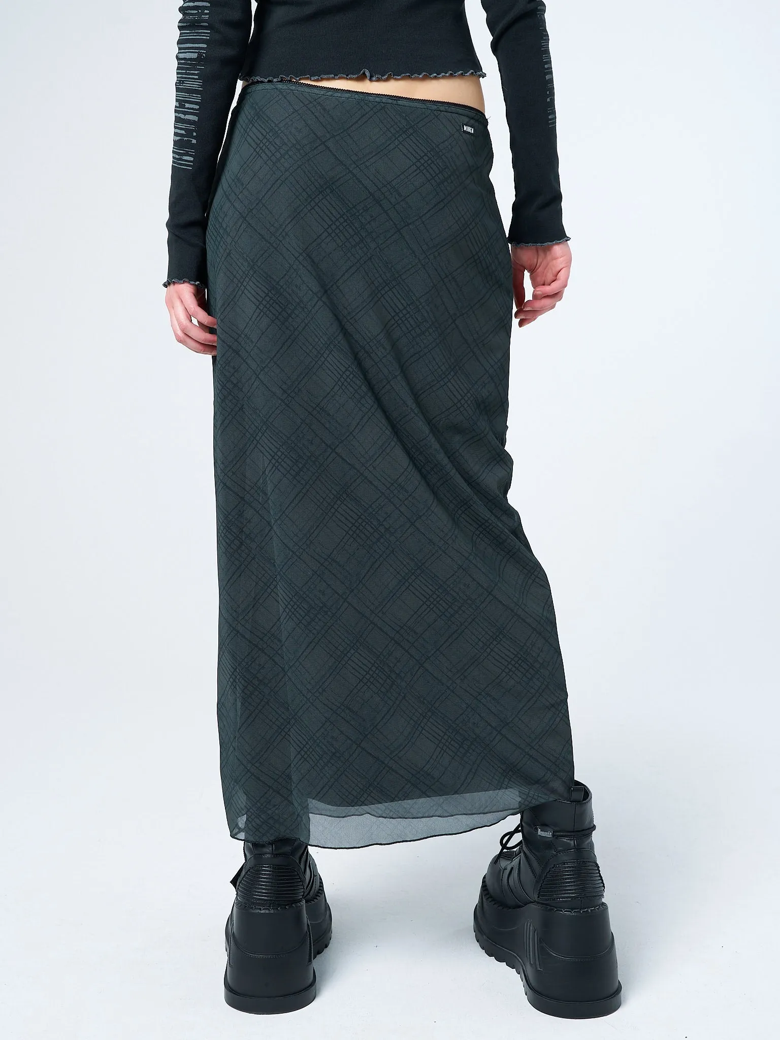 Elena Green Checked Mesh Maxi Skirt