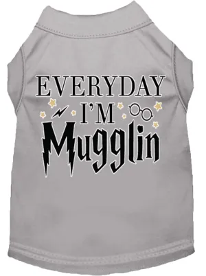 Everyday I'm Mugglin Screen Print Dog Shirt Grey Xxl