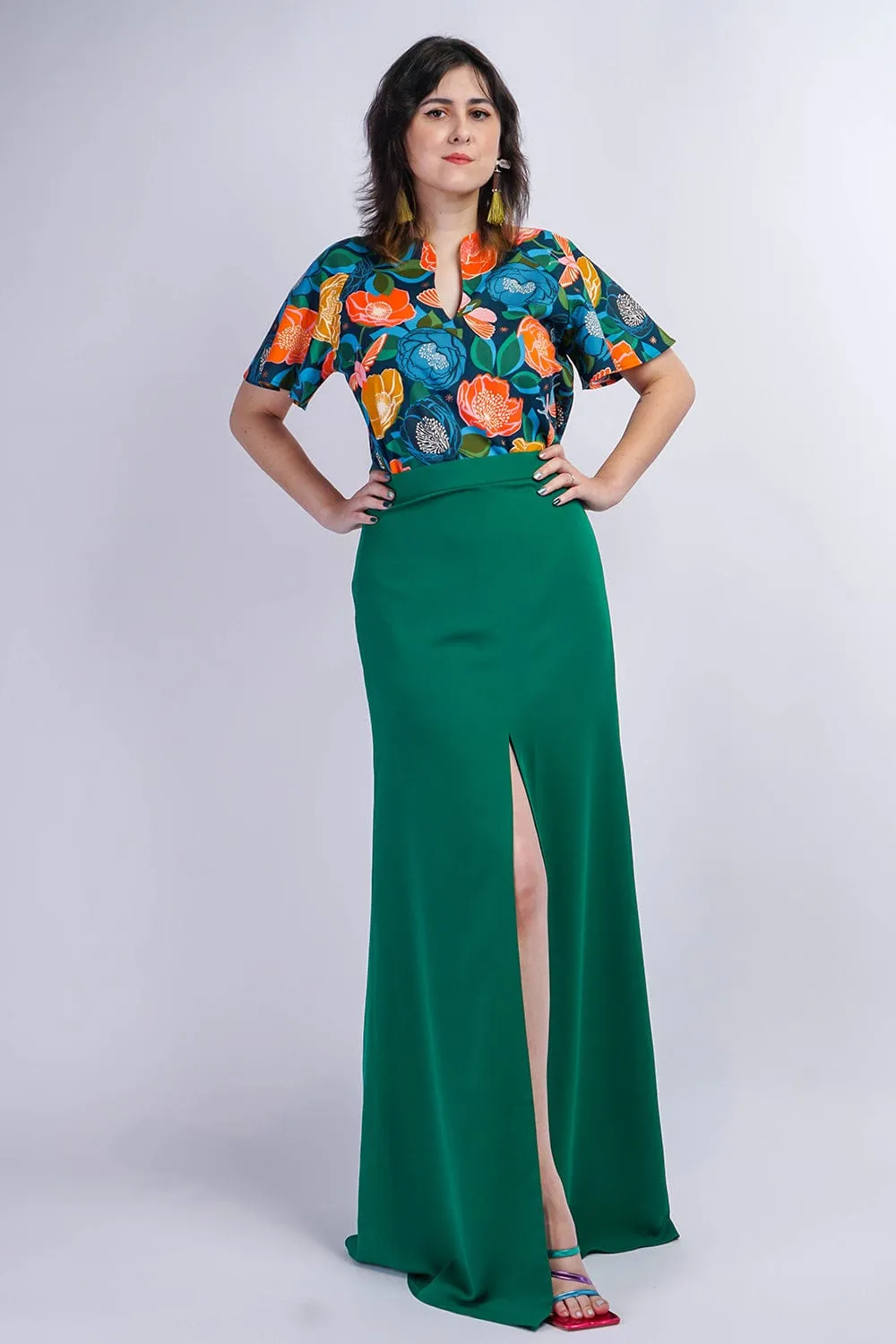 Green Ashley  Front Slit Long Skirt