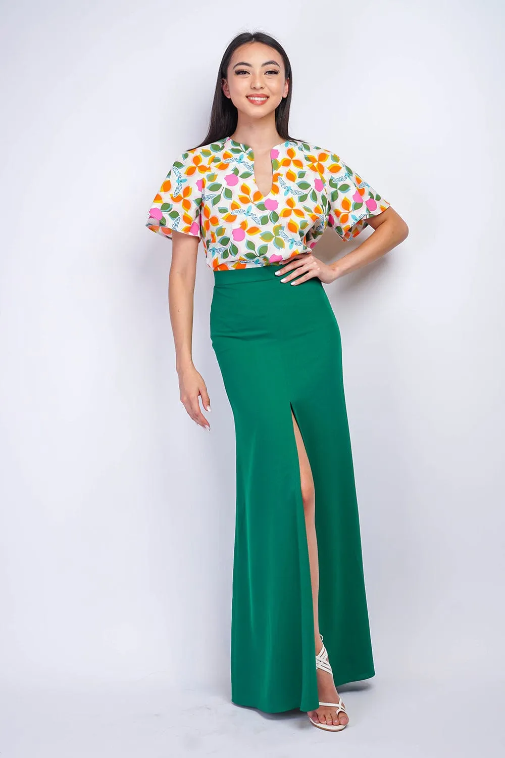 Green Ashley  Front Slit Long Skirt