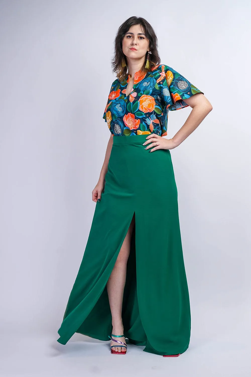 Green Ashley  Front Slit Long Skirt