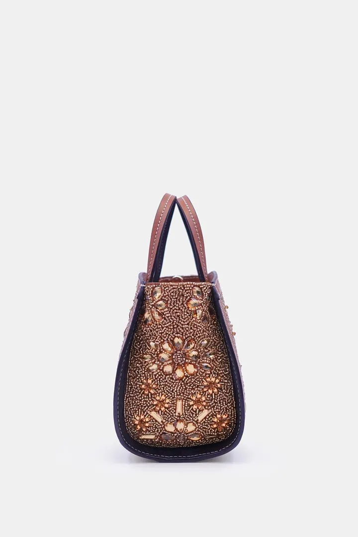 Hand-embroidered and embellished gold clutch bag