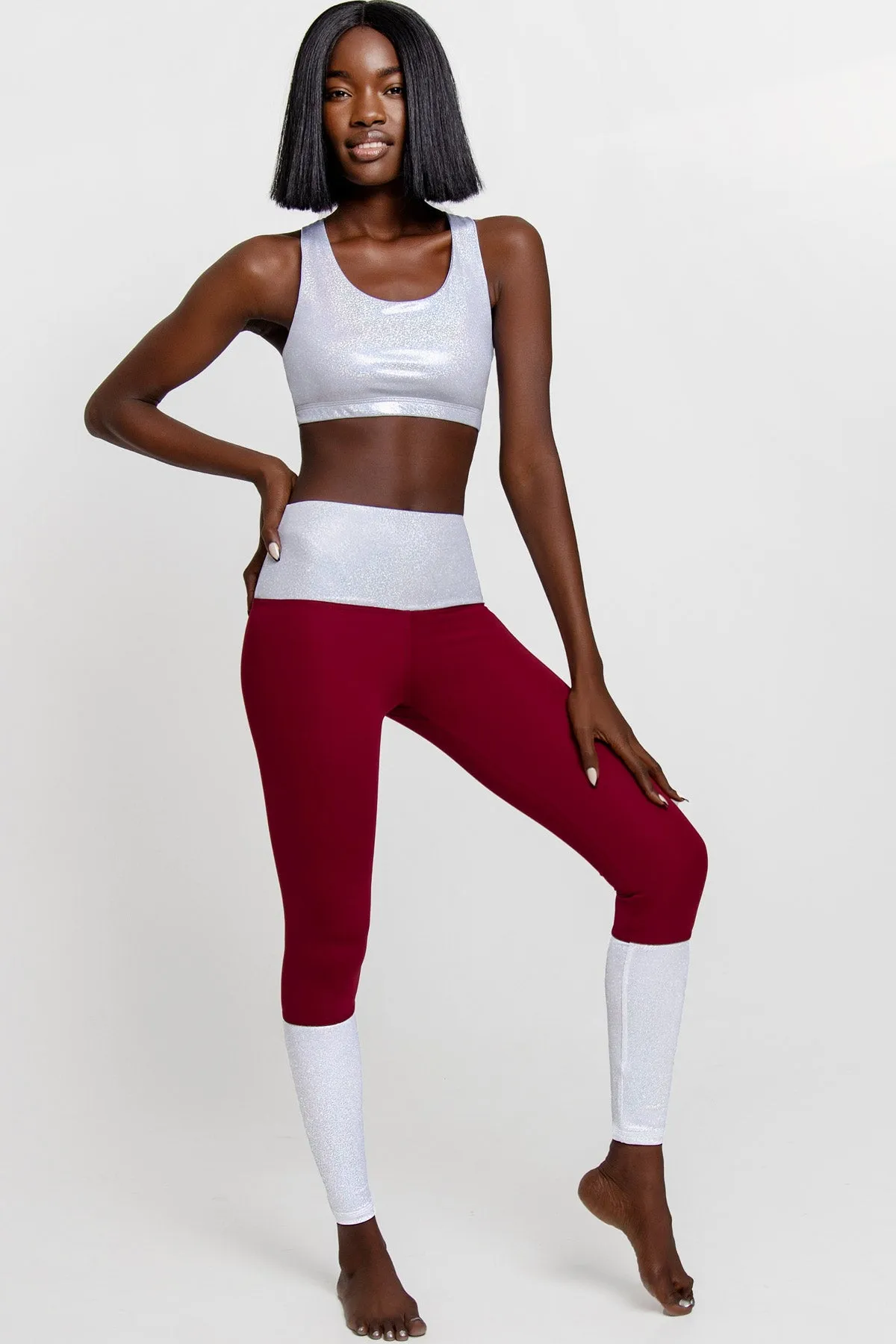 Holographic White Lucy Scarlet Performance Leggings Yoga Pants - Women