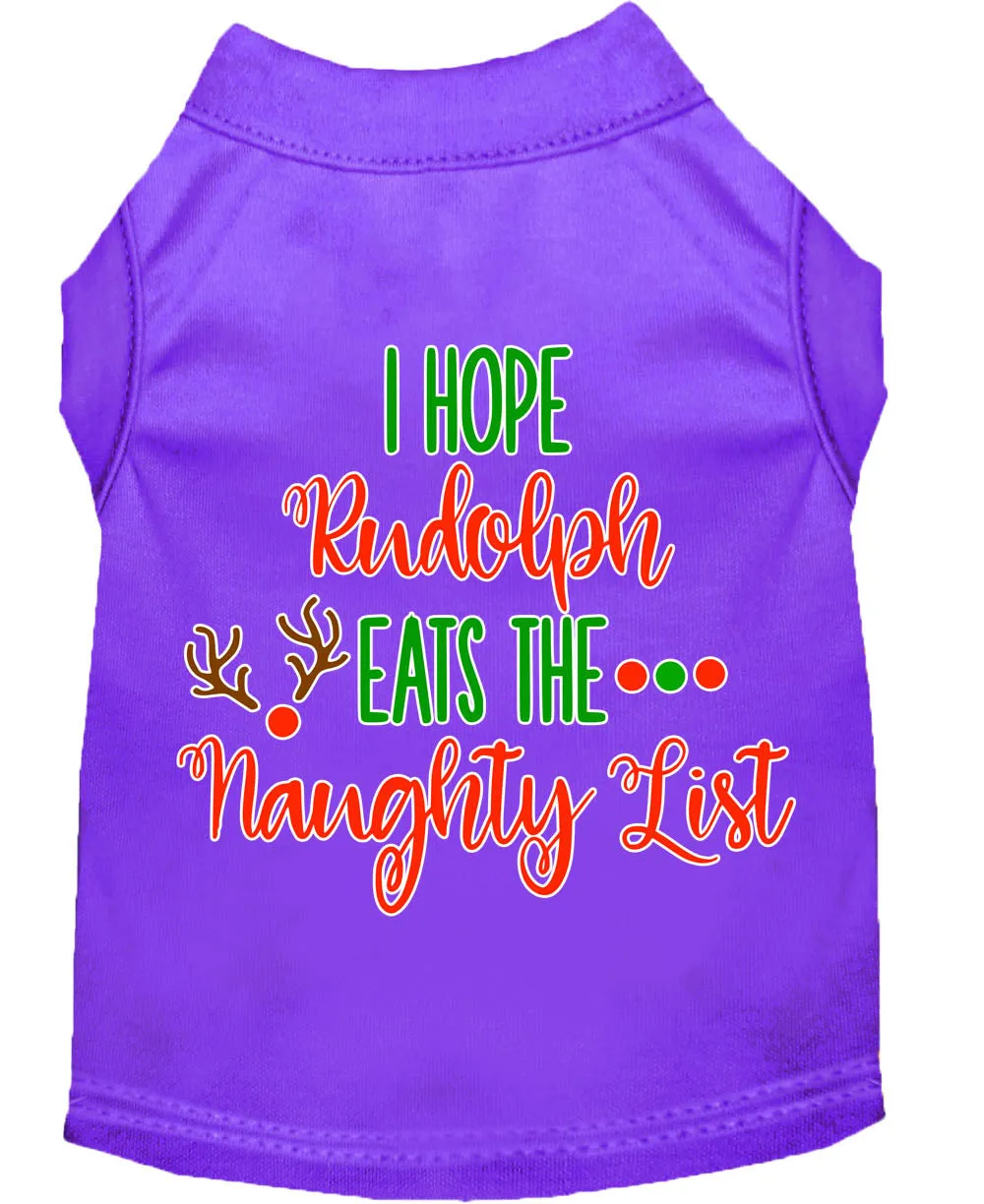 Hope Rudolph Eats Naughty List Screen Print Dog Shirt Purple Xs