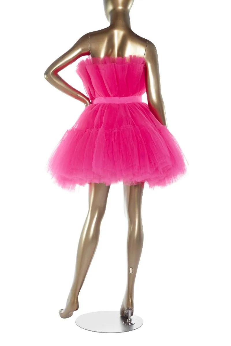 Hot Pink A-line Short Puffy Tulle Party Dress Cocktail Dresses