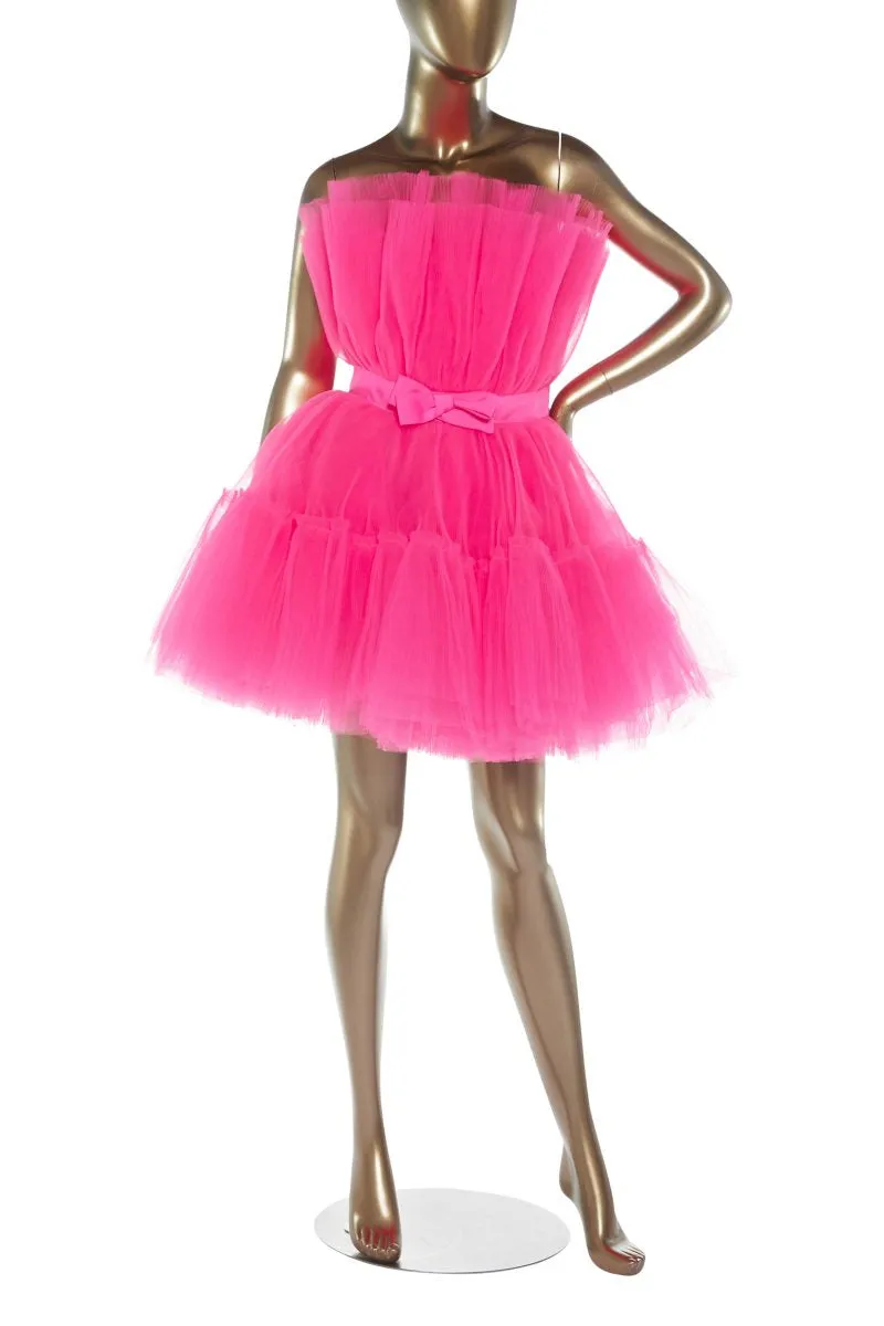 Hot Pink A-line Short Puffy Tulle Party Dress Cocktail Dresses