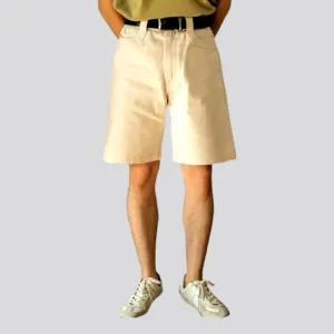 Ivory back-cinch men's denim shorts