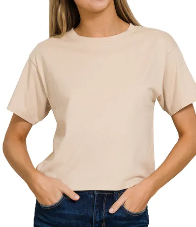 Just Relax Sand Beige Cotton Crew Neck Short Sleeve T-Shirt