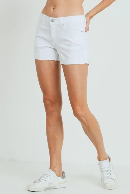 Just USA High Rise White Cuffed Denim Shorts