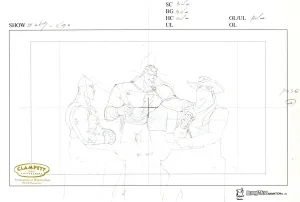 Justice League Original Production Drawing: Shining Knight, Vigilante, and Captain Marvel